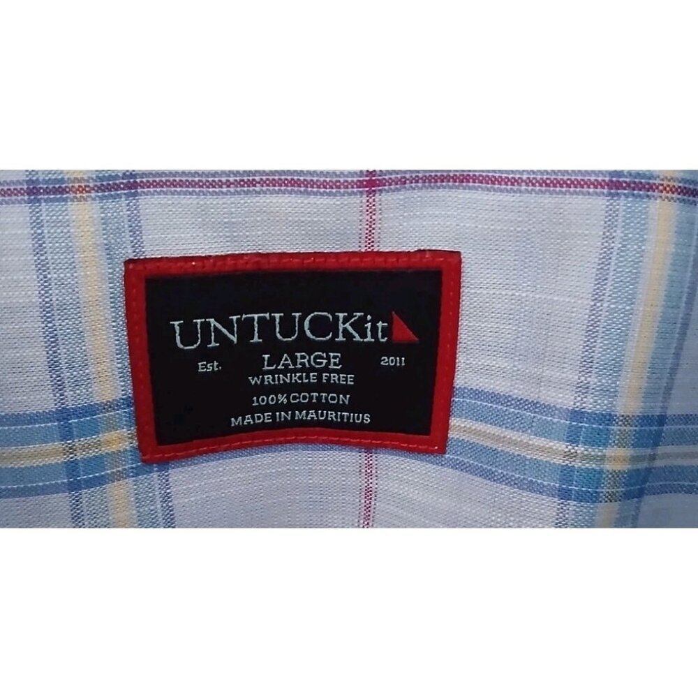 Untuckit Triano L/S Button Down Shirt Size Large Blue Plaid Old Money Work - Picture 5 of 10